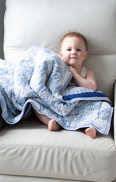 Baby Quilt in Porcelain Flower Blue Anokhi USA - Main Image