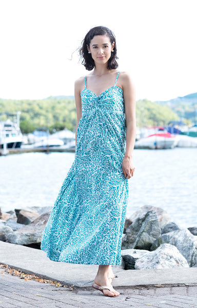 Maxi Dress in Teal Stencil