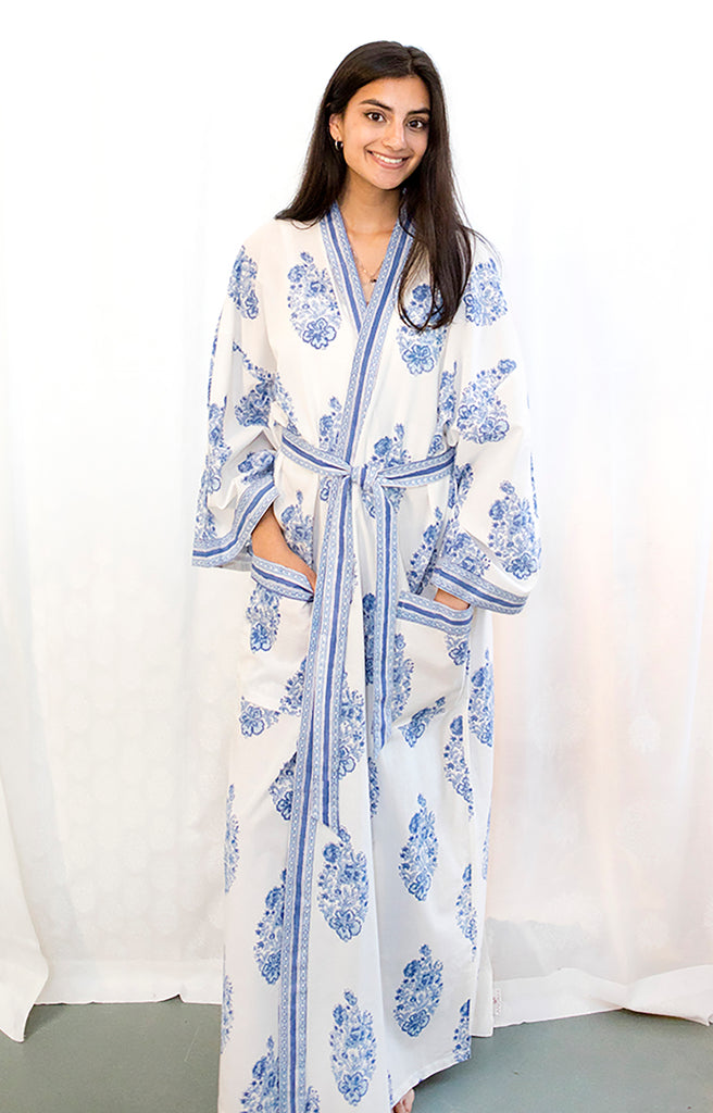Long Kimono in Blue Bouquet