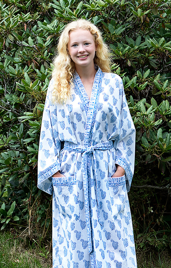 Long Kimono in Denim Double Paisley