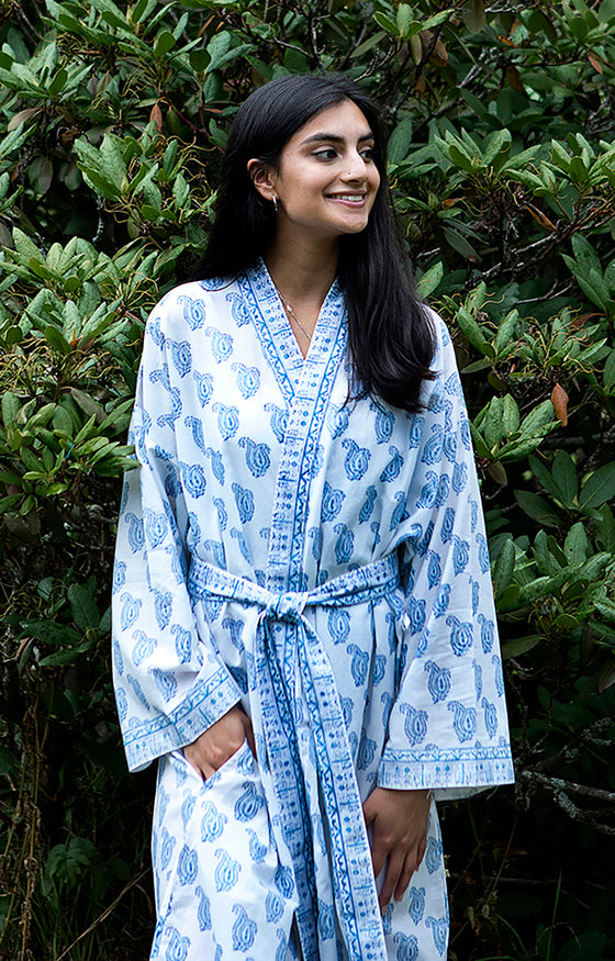 Short Kimono in Denim Double Paisley