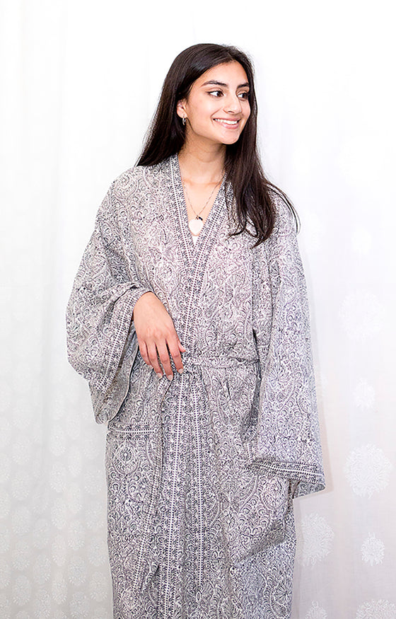 Long Kimono in Grey Tiles