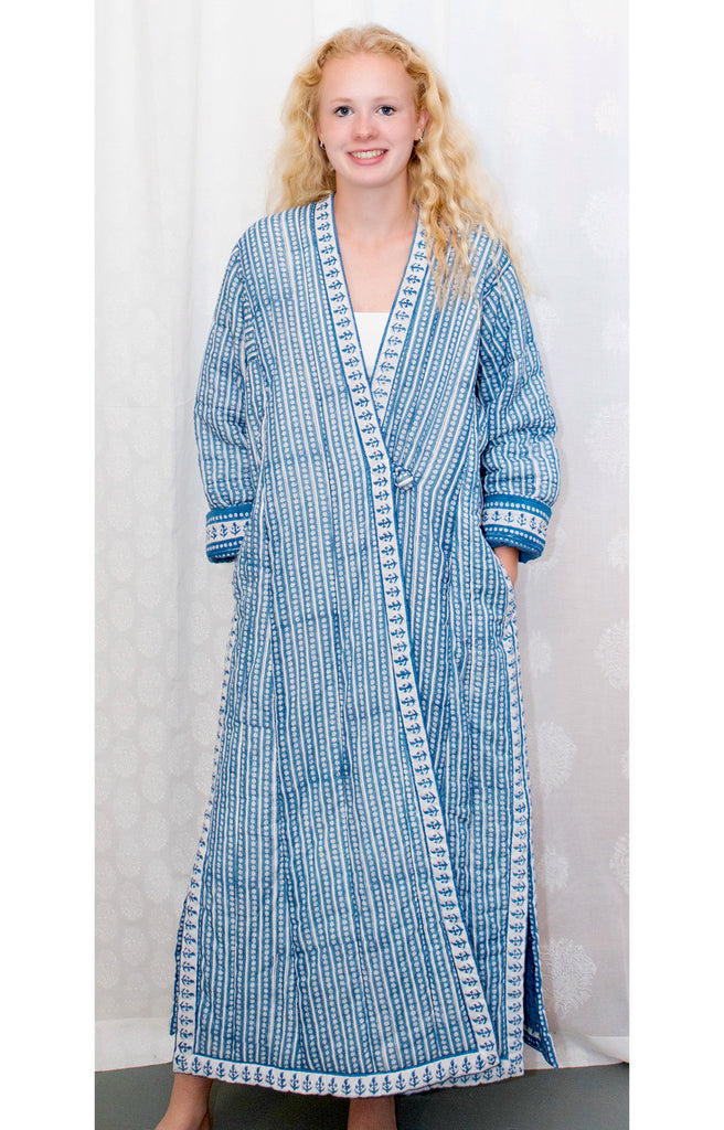 Petite Quilted Robe in Striped Denim