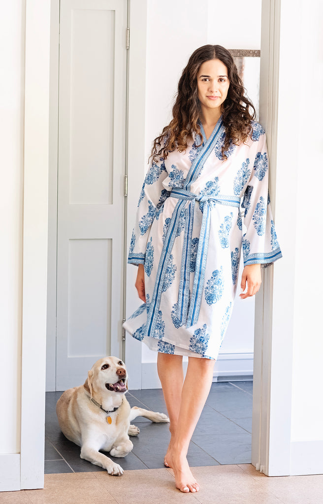 Short Kimono in Blue Bouquet