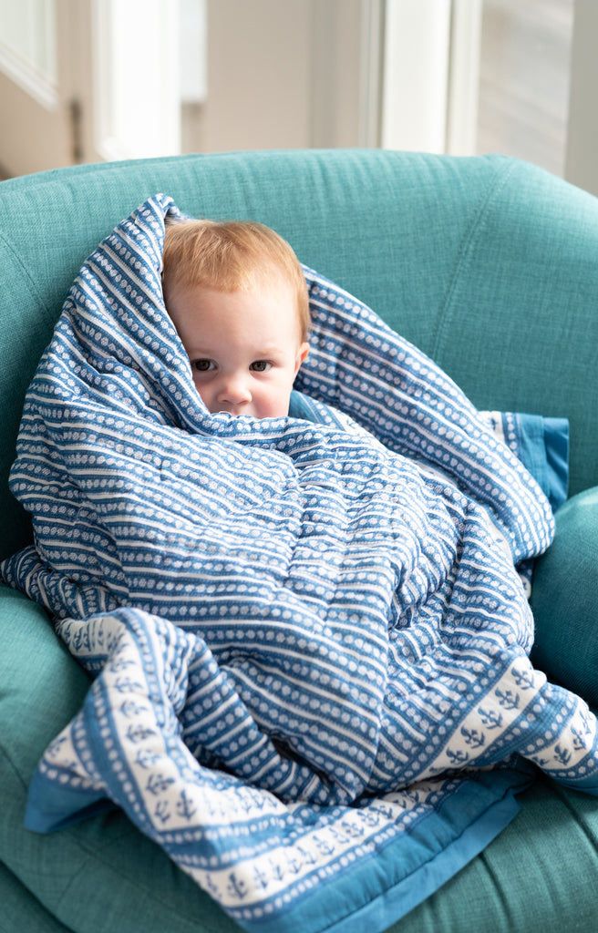 Baby Quilt in Denim Double Paisley