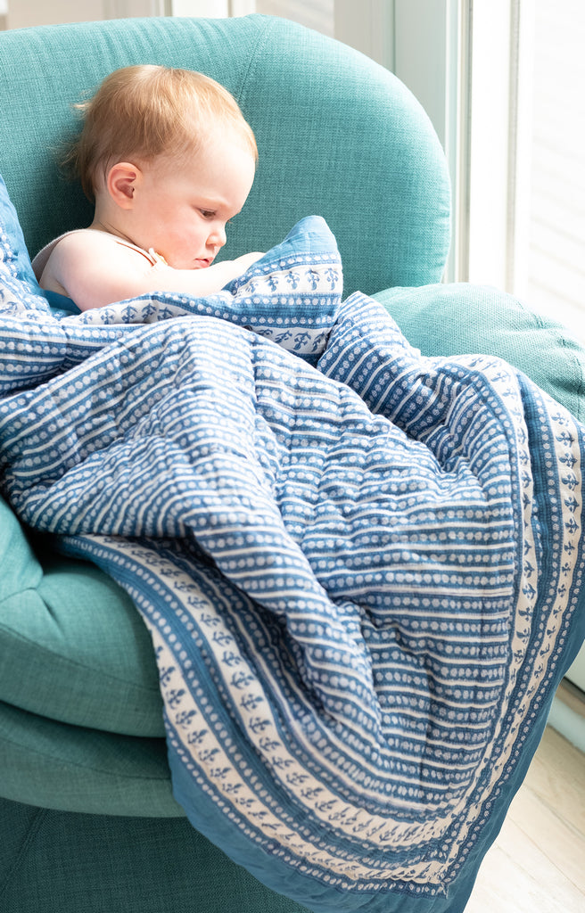 Baby Quilt in Denim Double Paisley