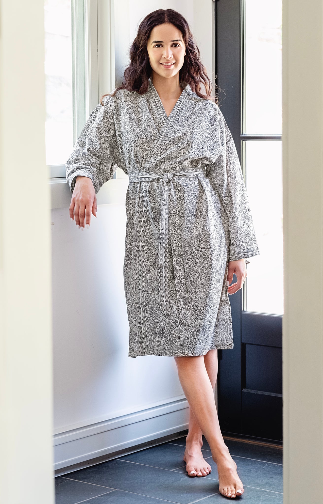 Short Kimono in Denim Double Paisley | Anokhi USA