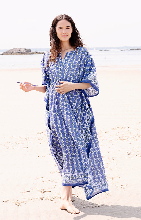 Drawstring Kaftan in Lapis Poppy