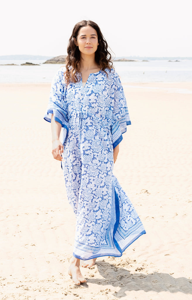 Drawstring Kaftan in Porcelain Flower Blue