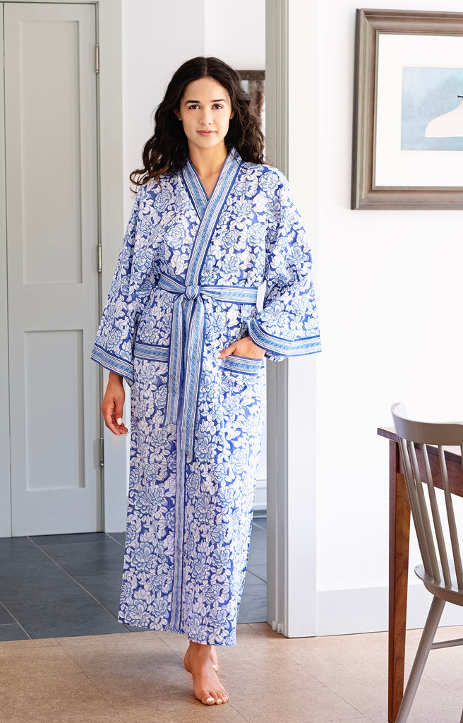 Long Kimono in Porcelain Flower Blue