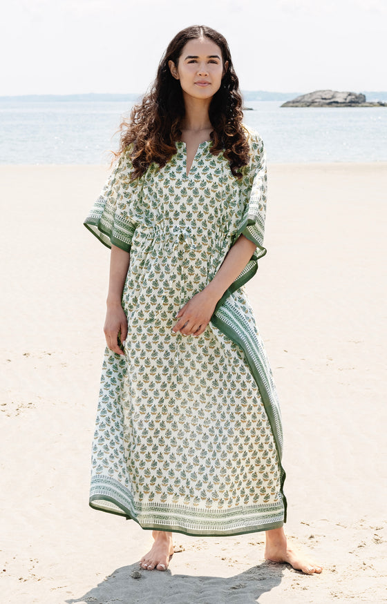 Block Printed Kaftans with a Drawstring Waist | Anokhi USA Block Printed Kaftans with a Drawstring Waist | Anokhi USA