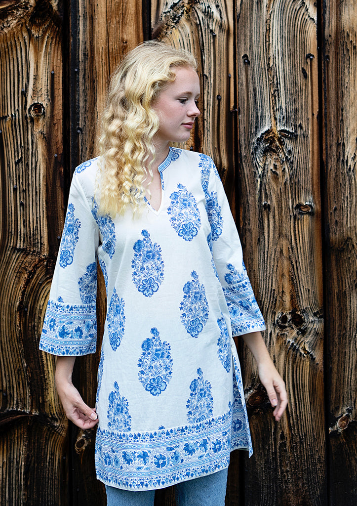 Straight Tunic in Blue Bouquet