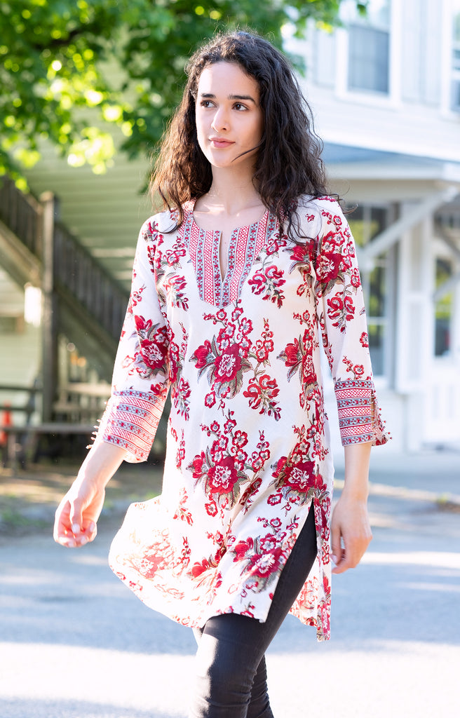 Bias Tunic in Blossoms Red