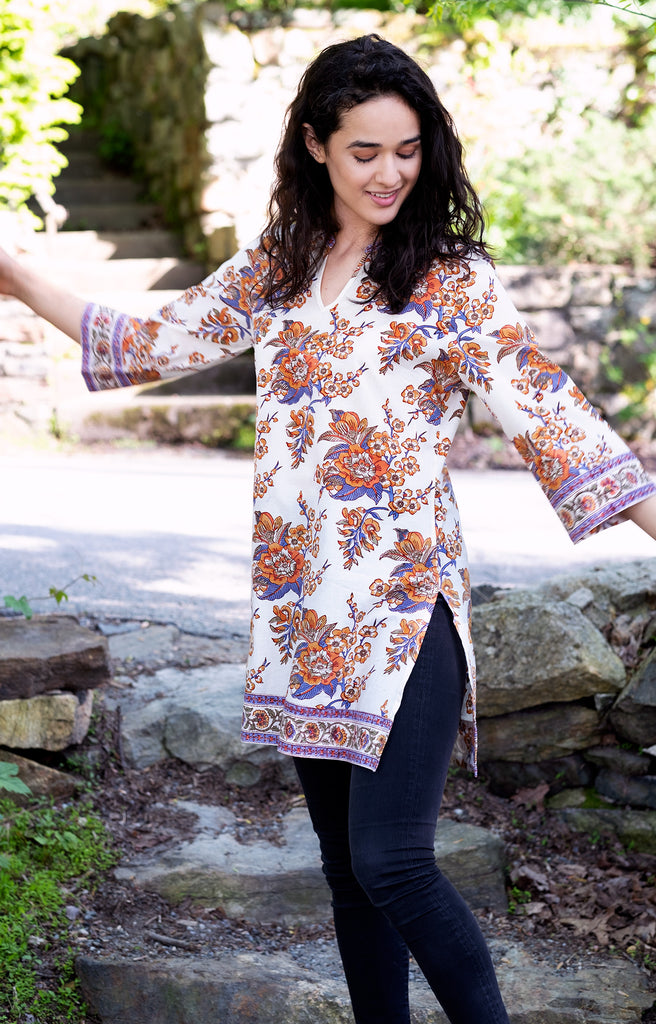 Straight Tunic in Blossoms Sienna