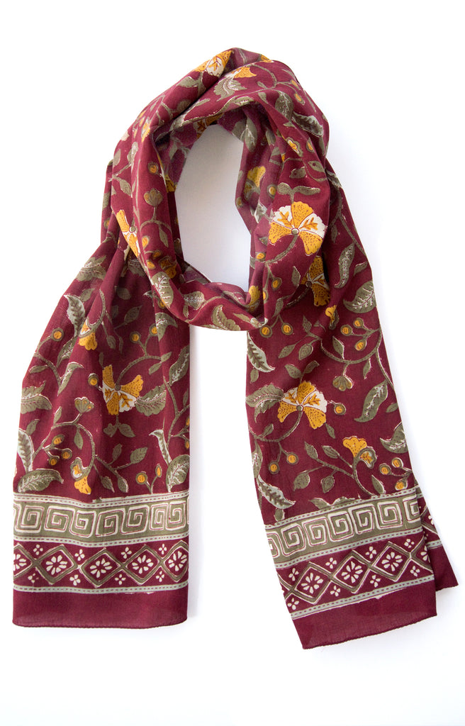 Scarf in Burgundy Fan Flower