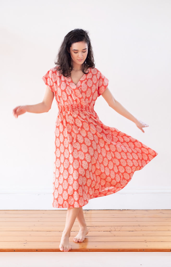 Crossover Sundress in Coral Motif