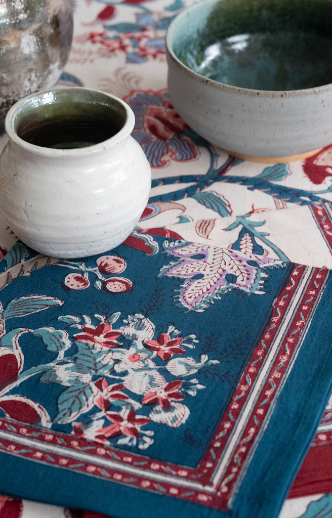 Table Linens in Damask Marine