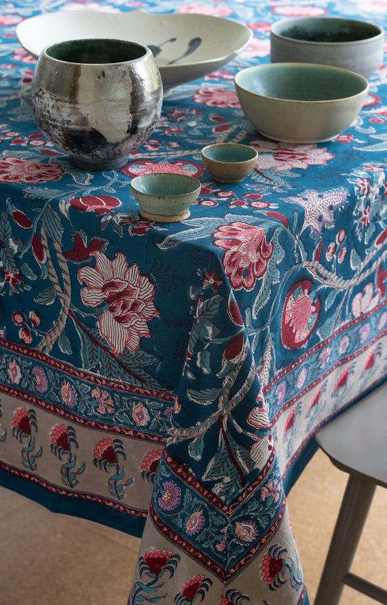 Table Linens in Damask Marine