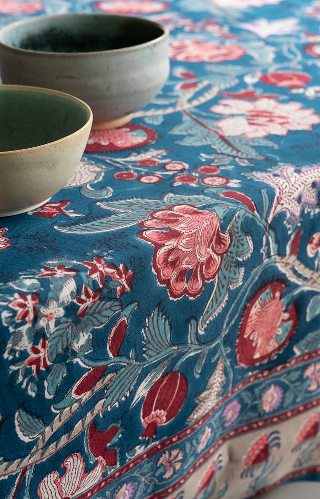 Table Linens in Damask Marine