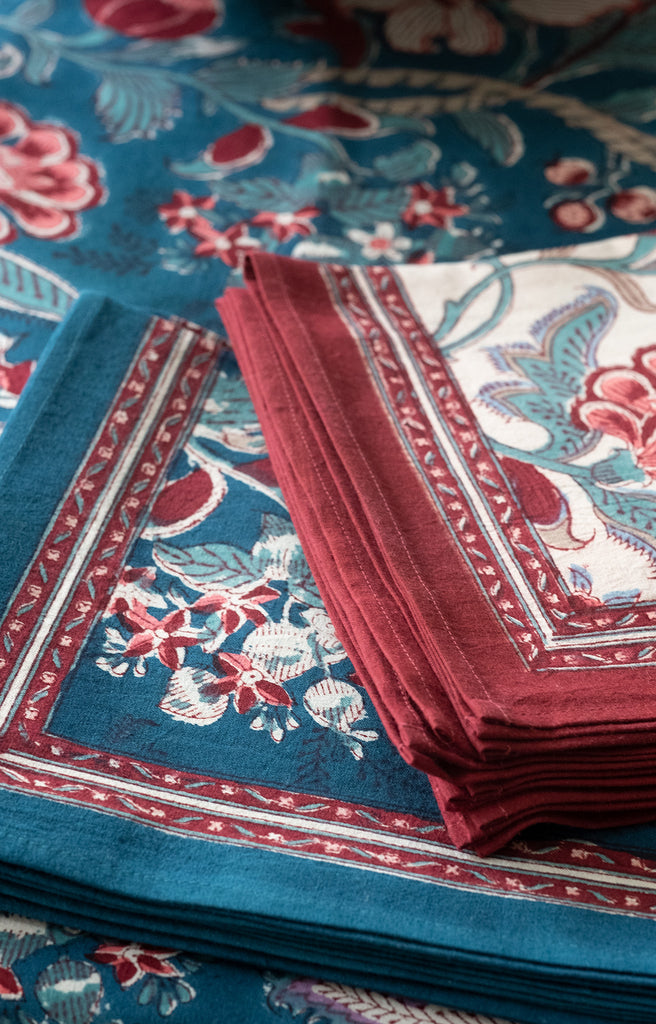 Table Linens in Damask Marine
