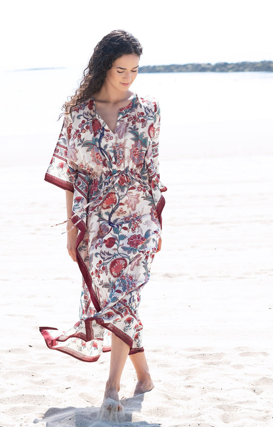 Drawstring Kaftan in Damask Natural