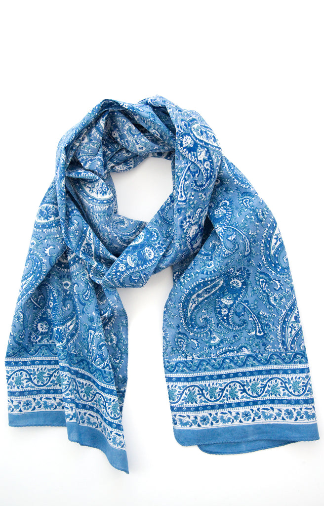 Scarf in Denim Paisley