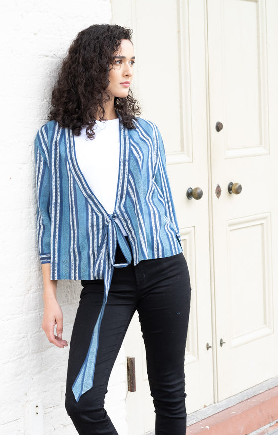 Wrap Top in Denim Stripe