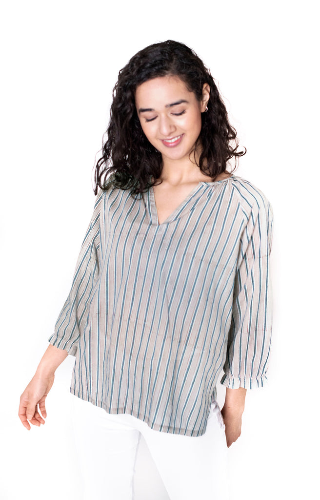 Artisan Blouse in Grey Stripe