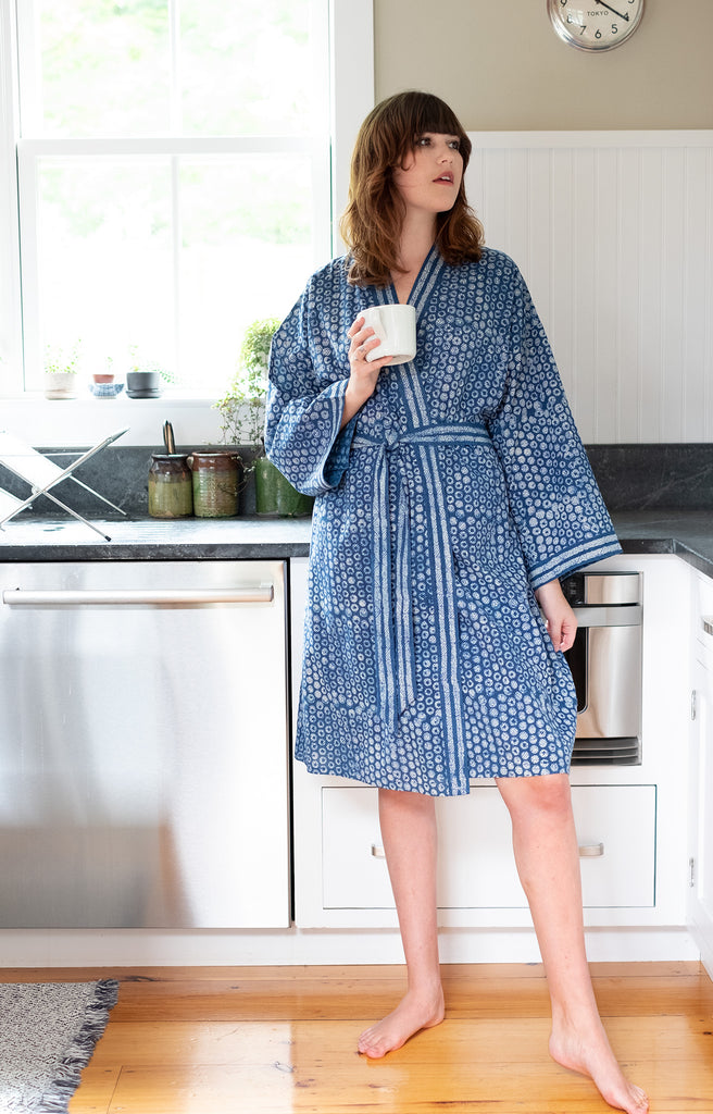 Short Kimono in Kyoto Blue