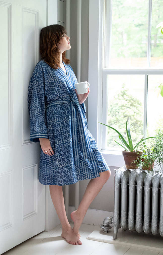 Short Kimono in Kyoto Blue