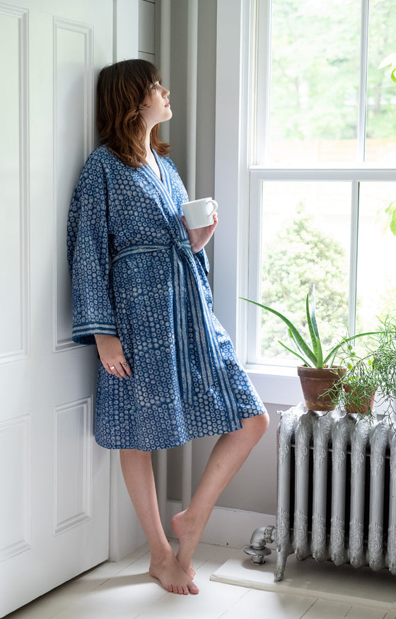 Short Kimono in Kyoto Blue