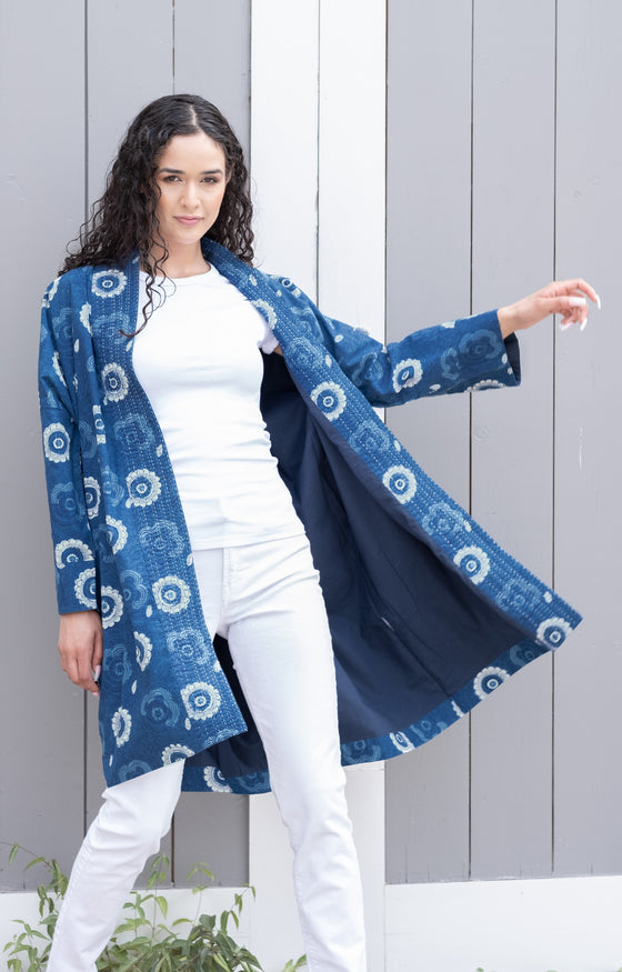 Wrap Coat in Moonlit Daisy