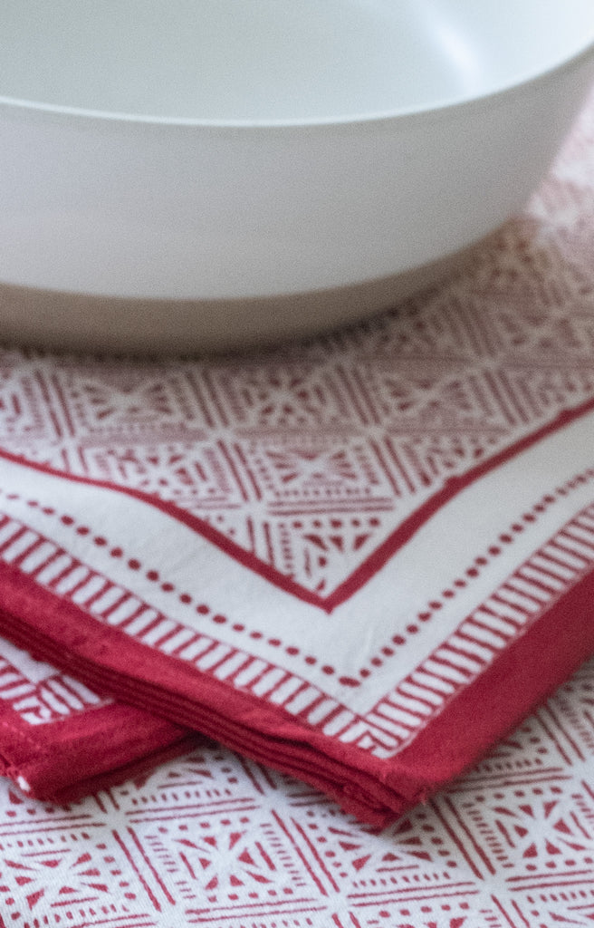 Table Linens in Red Tiles