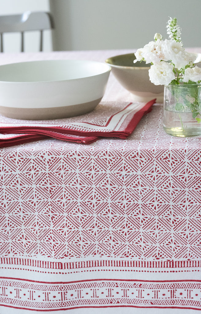 Table Linens in Red Tiles