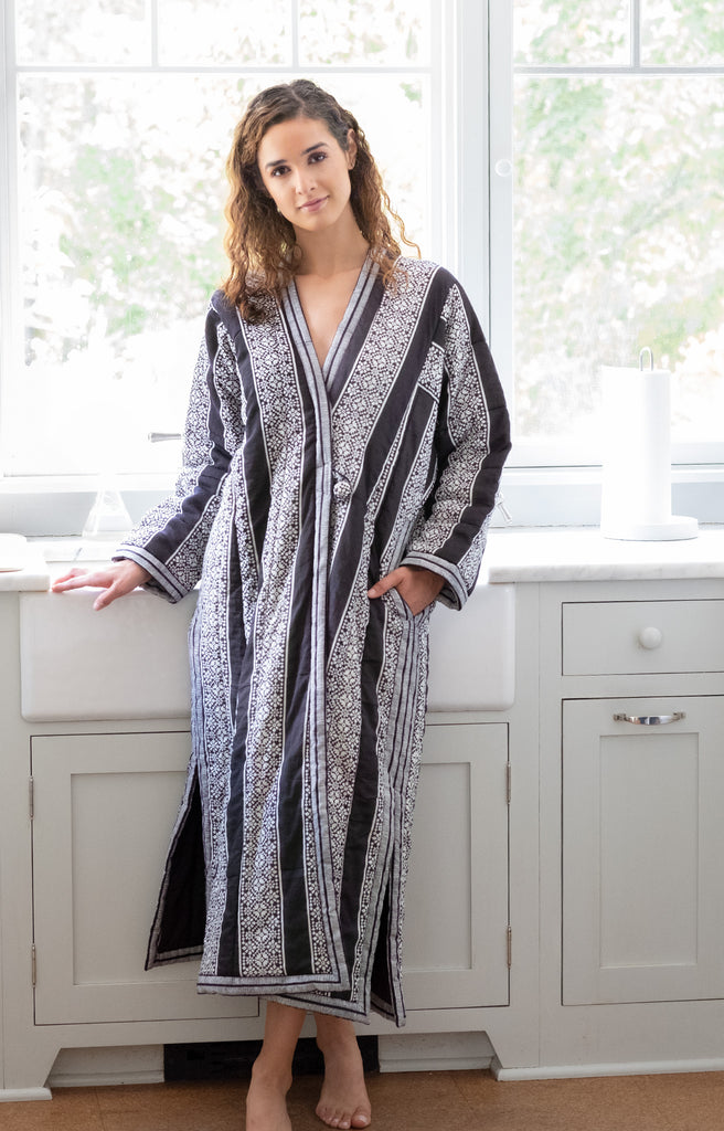 Petite Quilted Robe in Soho Stripe