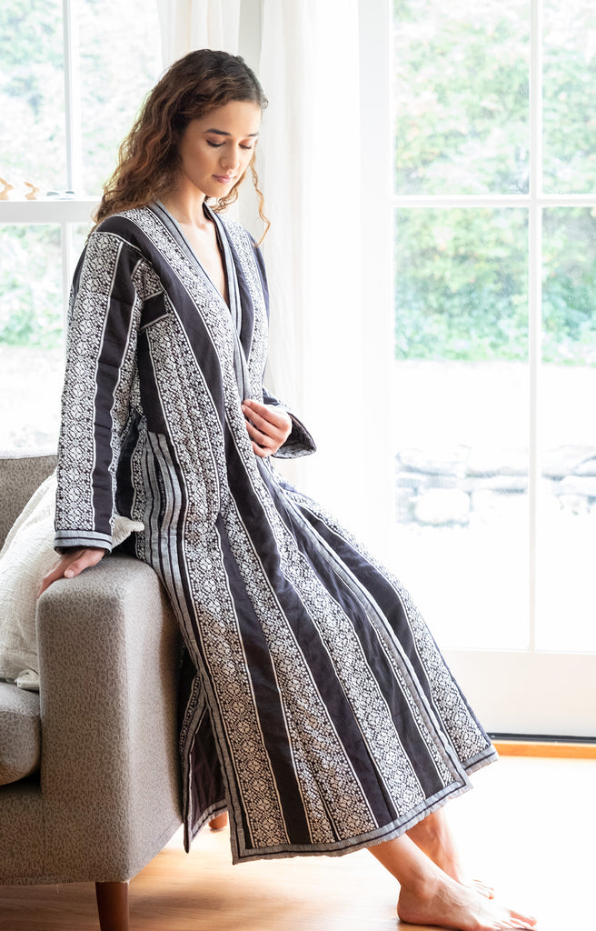 Petite Quilted Robe in Soho Stripe