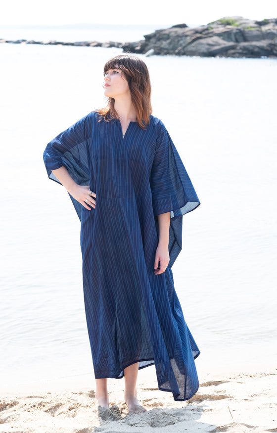 Kaftan in Striped Indigo