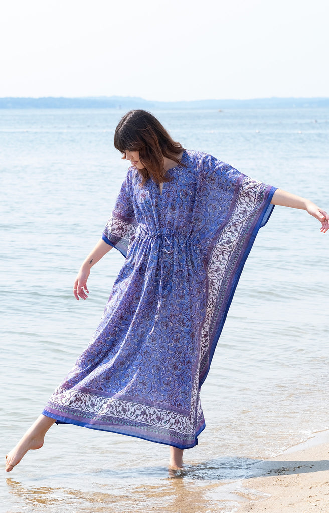 Drawstring Kaftan in Swirling Iris